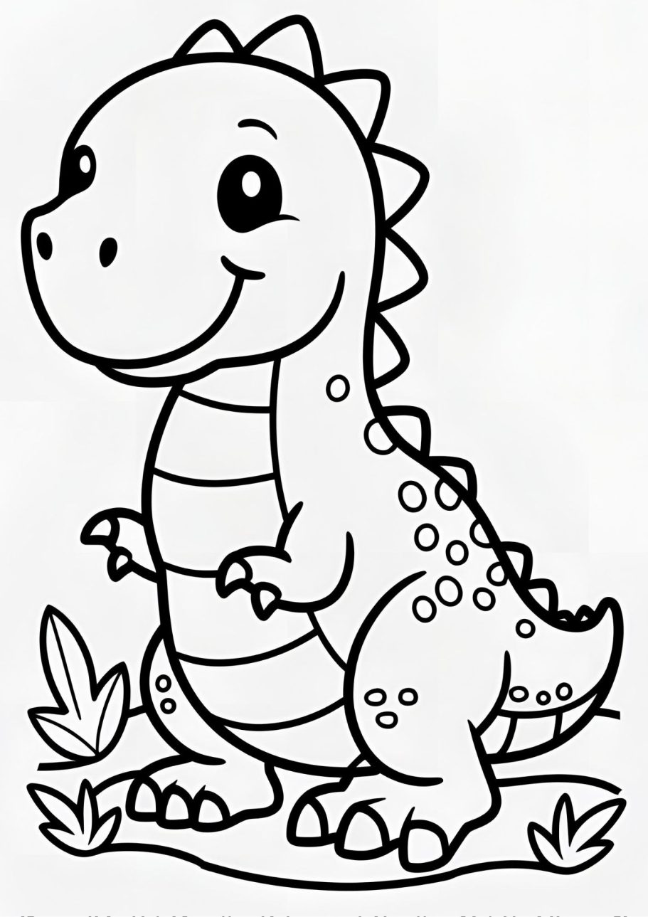 Lustiger Dinosaurier mit lächelndem Gesicht, aufrecht stehend in einer Pflanzenlandschaft.